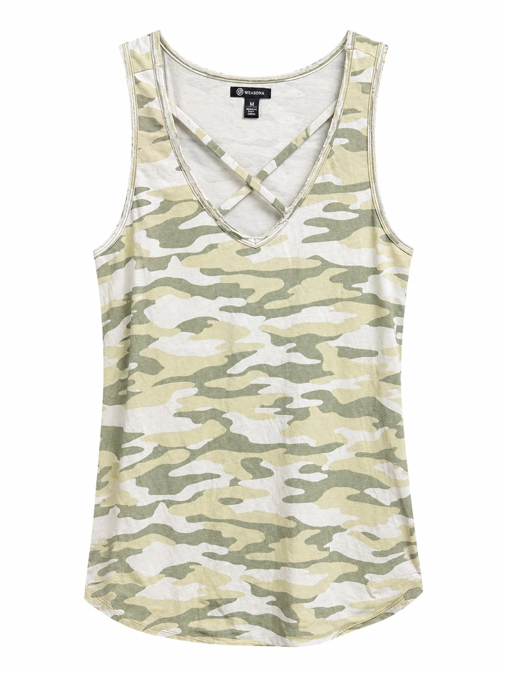 Versona Camo Criss Cross V-Neck Tank Top Olive Green - Picture 1 of 7
